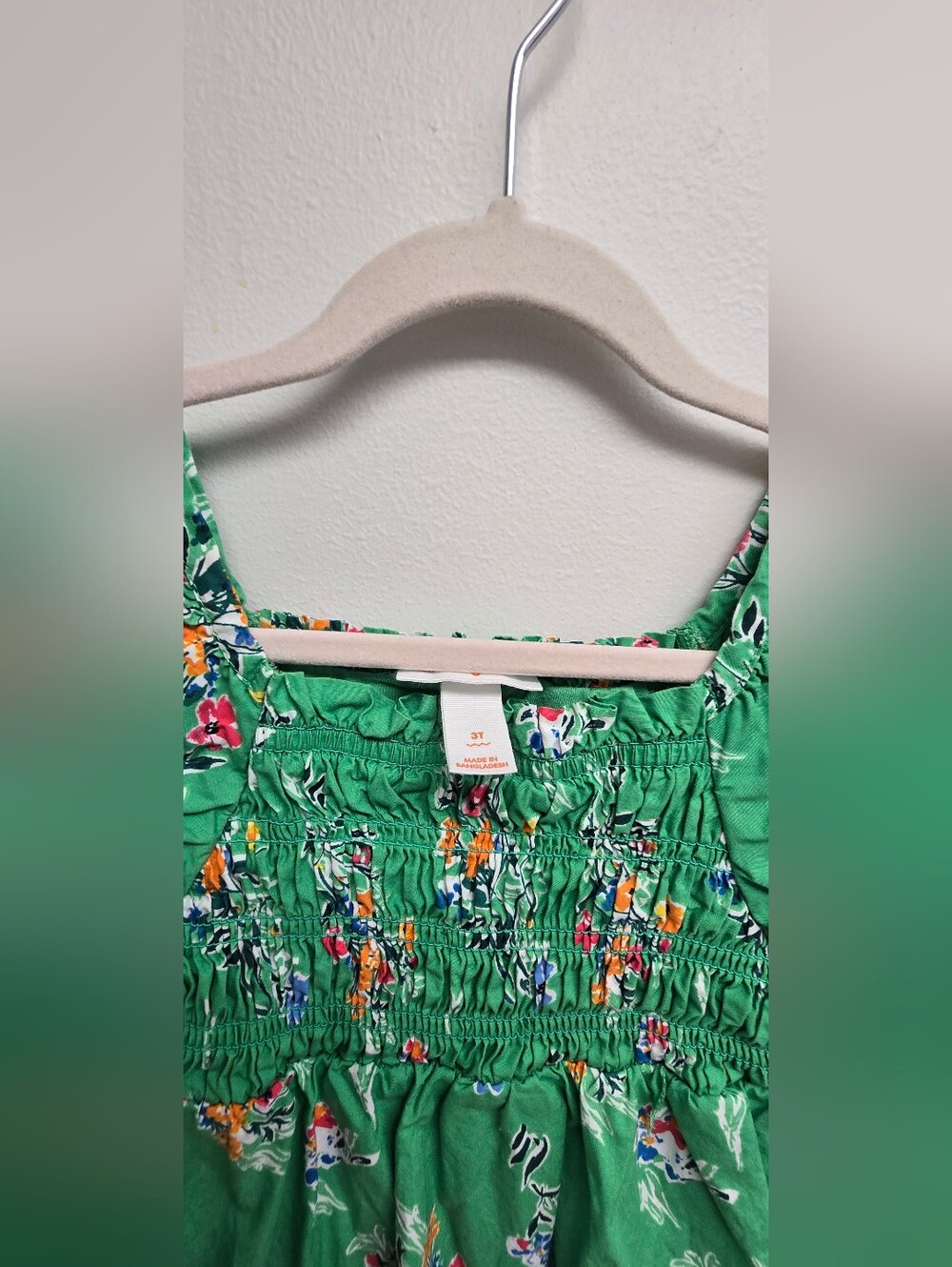 Green Floral Shirred Toddler Dress